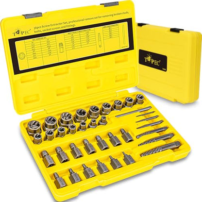 Topec 36Pcs Screw & Bolt Extractor Kit, 3-in-1 Easy Out Screw Extractor Set, 3/8" Drive Broken Bolt Extractor Socket Set, for Damaged, Rounded, Stripped Screw Removal