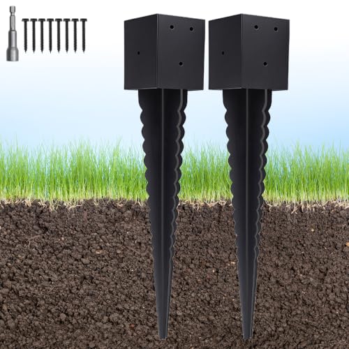 2 Pcs 4"x4" Fence Post Anchor Ground Spike 26"(Actual: 3.6"x3.6") - size: 26 Inch