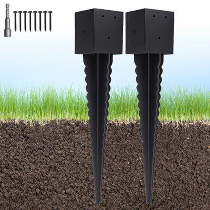2 Pcs 4"x4" Fence Post Anchor Ground Spike 26"(Actual: 3.6"x3.6") - size: 26 Inch