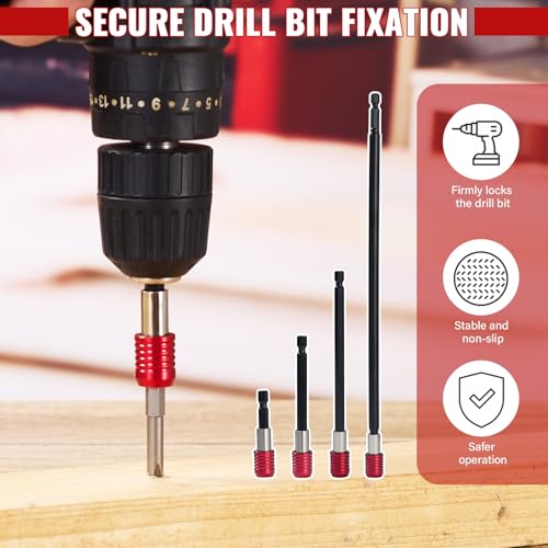 Magnetic Drill Bit Extension Set 4 Pcs (2/4/6/12’’), 1/4’’ Hex CR-V Steel Quick Release Bit Holder for Impact Driver, Screwdriver Bit Nut Drill Socket