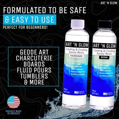 Crystal Clear Epoxy Resin Kit 16oz - Food Safe, UV Resistant, Bubble Free - size: 16 Ounce