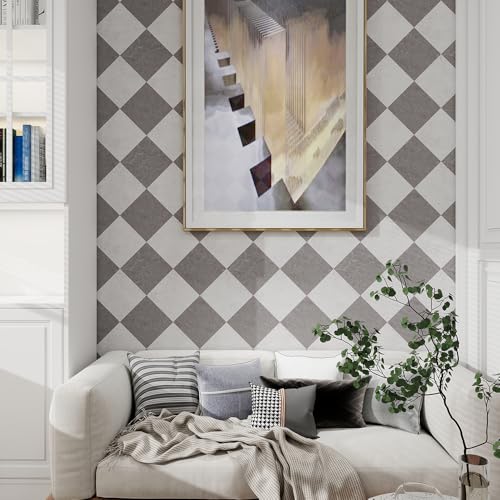 Grey & White Modern Peel & Stick Flooring Roll - 15.7" x 19.68 ft - color: Modern Tile, size: 15.7" x 236"