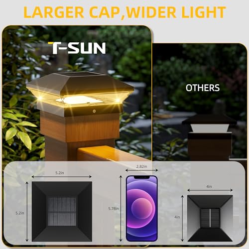 T-SUN Solar Post Cap Lights 6 Pack, 2 Modes Fence Post Solar Lights Black - color: Black-Warm & Cool White, size: 6 Pack