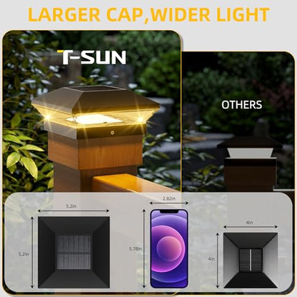 T-SUN Solar Post Cap Lights 6 Pack, 2 Modes Fence Post Solar Lights Black - color: Black-Warm & Cool White, size: 6 Pack
