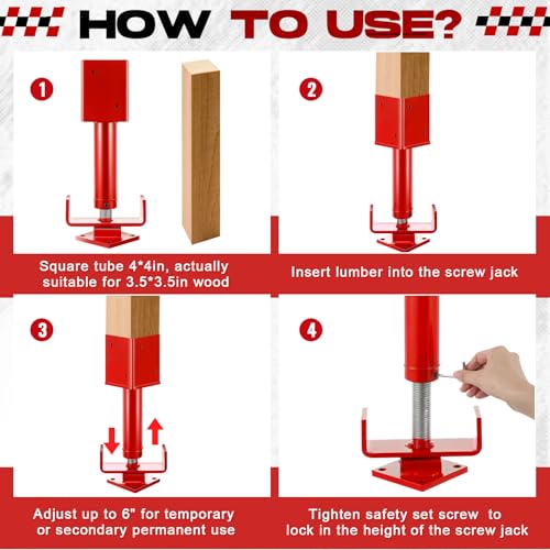 Zonon 2 Pack 4x4 Adjustable Screw Jack Post, 14.5" - 20.5" Height Range