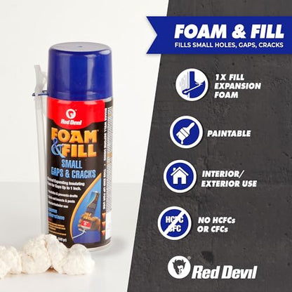 Red Devil 0913 Spray Foam & Fill Small Gaps & Cracks Expanding Insulation, Polyurethane Sealant, 12 oz, Off-White, Pack of 1 - size: 12 oz, style: Pack of 1