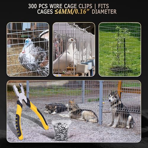 300Pcs Wire Cage Clips With Tool Hog Ring Plier for Animals Cage