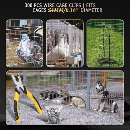 300Pcs Wire Cage Clips With Tool Hog Ring Plier for Animals Cage