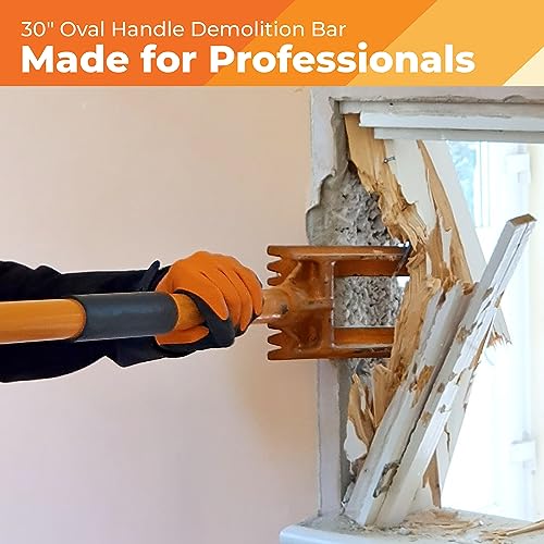 30” Demolition Pry Bar & Crowbar – Oval Handle Wrecking Bar for Ceiling & Wall Demo – Heavy Duty Nail Puller Tool for Contractors, Firefighters & Home Renovations - size: 30" Oval