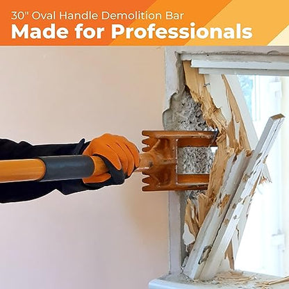 30” Demolition Pry Bar & Crowbar – Oval Handle Wrecking Bar for Ceiling & Wall Demo – Heavy Duty Nail Puller Tool for Contractors, Firefighters & Home Renovations - size: 30" Oval