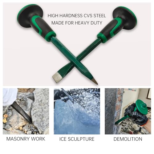 Heavy Duty Masonry 12 Inch Point and Flat Chisel, 9 Inch Brick Chisel Set - size: 9 Inch & 12 Inch