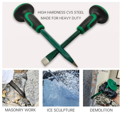 Heavy Duty Masonry 12 Inch Point and Flat Chisel, 9 Inch Brick Chisel Set - size: 9 Inch & 12 Inch
