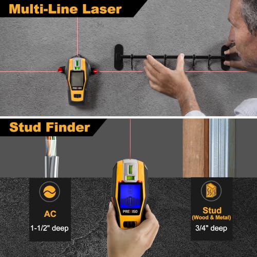 PREXISO 2-in-1 Stud Finder with Laser Level, Rechargeable Cross Line Laser