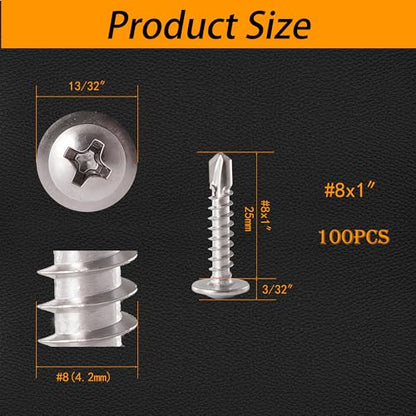 #8 x 1 100PCS 410 Stainless Silver Truss Head Tek Screws - size: #8 x 1"（100pcs）