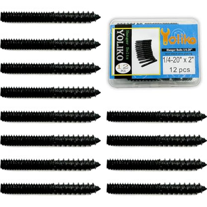 12 Pack 1/4-20 x 2 Inch Black Hanger Bolts 1/4-20" Double Headed Bolts 1/4 Wood Dowel Screw Self-Tapping Screw Hanger Bolts for Furniture Screws Double Screw Threaded Rods Bolt 50mm Length - size: Black 1/4-20"x2"-12PCS