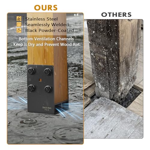 2Pack Heavy-Duty Post Base Anchor Bracket for 6"x6" Wood Post (Actual Size: 5.5" x 5.5") with Air Flow Channel for Wet Concrete Foundation, Suitable for Deck Railing, Fence, Gazebo, Porch - size: 6x6, style: 2Pack
