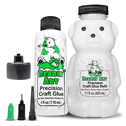 Bearly Art Precision Craft Glue Bundle - 4 fl oz Original & 11 fl oz Refill