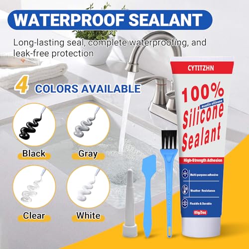No Caulking Gun Needed – 100% Waterproof & Flexible Silicone Caulk, High-Strength, Weather Resistant, Multipurpose for Auto/Home/Kitchen/Bath/Window – Crack Proof (White, 85g/3oz)
