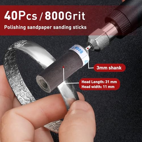 40PCS Sanding Sticks,800 Grit Sanding Drums for Dremel Rotary Tool - style: 800 Grit 40 Pcs