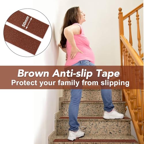 BOMEI PACK Anti Slip Traction Tape,2 Inch x 16.5 Ft,Heavy Duty Non Slip Tape,Grip Tape for Stairs, Tread Step, Indoor & Outdoor Use,Waterproof Stairs Non Skid Treads (Brown) - color: Brown