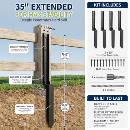 35 Inch Fence Post Repair Kit, Fix Broken 4x4/6x6 Wood Post