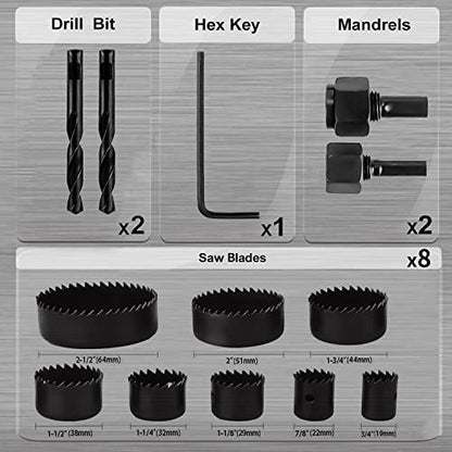 KATA 12-Pieces Hole Saw Kit 3/4"-2-1/2" for Soft Wood, Drywall, PVC in Case - color: 12PCS