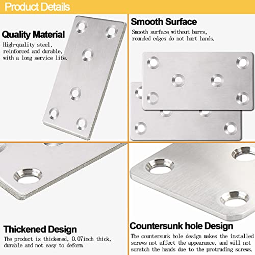 20 Pcs Silver Flat Bracket 4 x 2 Inch Stainless Steel Wood Joining Plates Mending Plate Flat Bracket with Screws, Steel Metal Straight Brace for Wood Furniture Cabinet Shelves - size: 100MM-Silver