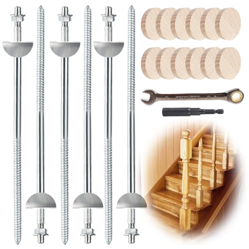 6pcs Wood Newel Post Mounting Kit, Hidden Newel Post Fastener Anchors Post Connect Handrails to Staircase, Newels for Residential Commercial Stair Railing, Deck Baluster (6)