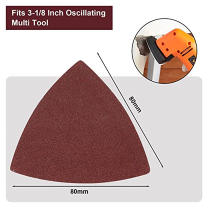 120 Pcs Triangle Sanding Pads, 120 Grits Detail Sander Sandpaper Hook and Loop Sanding Sheet,3-1/8"(80mm) Triangular Sandpaper for 3-1/8" Oscillating Multi Tool, No Holes - size: 120 Grit, style: No Hole