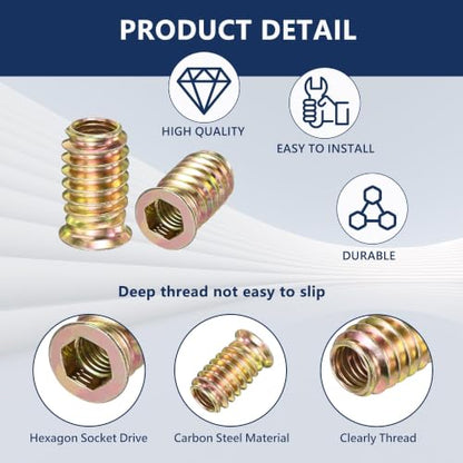 20 Pcs M8x20mm Threaded Inserts for Wood, Plastic & Metal – Hex Drive Screw in Nuts for Furniture, Zinc Plated Carbon Steel, Repair Stripped Holes in Extra Thick Boards (Includes Hex Wrench) - size: M8x20mm