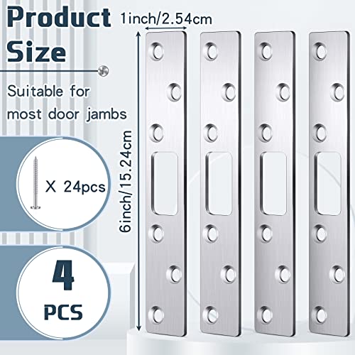 Therwen 4 Pcs 6 Inch Door Strike Plate Security Latch with Screws, Sliver - color: Sliver