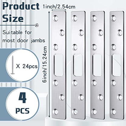 Therwen 4 Pcs 6 Inch Door Strike Plate Security Latch with Screws, Sliver - color: Sliver