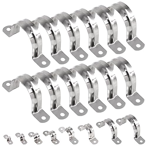 Keadic 50Pcs M45 Metric Two Hole Strap U Bracket Tube Strap Tension Clips 304 Stainless Steel Heavy Duty Rigid Pipe Strap Clamp, for Pipe Fixing on Various Surfaces - size: 1-3/4"-50pcs