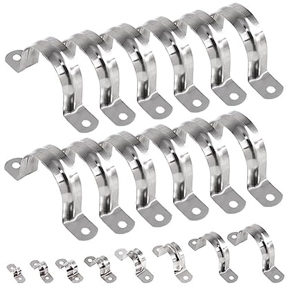 Keadic 50Pcs M45 Metric Two Hole Strap U Bracket Tube Strap Tension Clips 304 Stainless Steel Heavy Duty Rigid Pipe Strap Clamp, for Pipe Fixing on Various Surfaces - size: 1-3/4"-50pcs