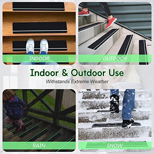 S&X Outdoor Stair Treads Non-Slip Glow-in-the-Dark Tape, 4x24in 12-Pack - color: Glow-in-the-Dark/Black, size: 4" x 24"