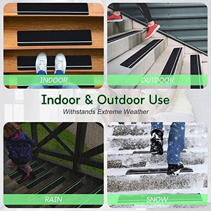 S&X Outdoor Stair Treads Non-Slip Glow-in-the-Dark Tape, 4x24in 12-Pack - color: Glow-in-the-Dark/Black, size: 4" x 24"