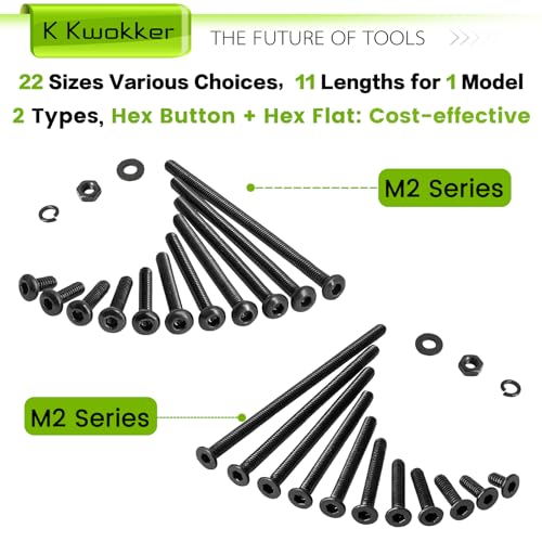 2060Pcs M2 Screw Kit Hex Socket Button & Flat Head Bolts and Nuts - size: M2 - Button Head & Flat Head
