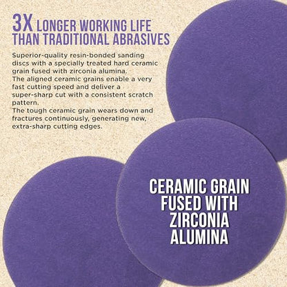 Dura-Gold Premium 320 Grit 3" Purple Film Ceramic Sanding Discs, Box of 30 - style: 320 Grit