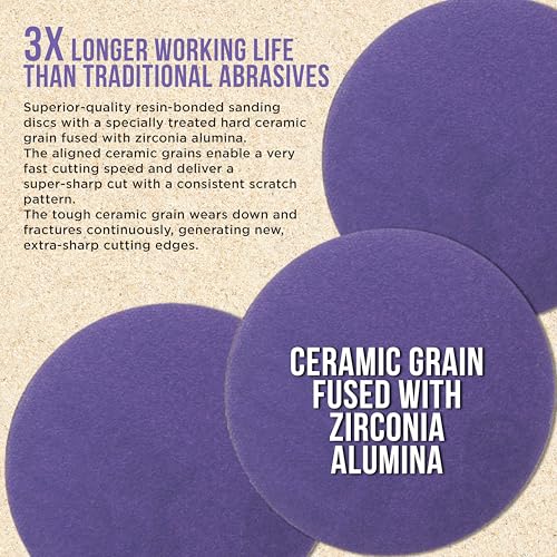 Dura-Gold Premium 220 Grit 2" Purple Film Ceramic Sanding Discs, Box of 30 - style: 220 Grit