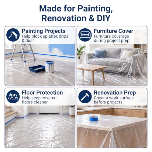 VICMORE Heavy-Duty Clear Plastic Drop Cloth, 9 x 12 Ft, 3 Mil, 1 Pack - size: 9 x 12 Ft, 3 Mil, 1 Pack