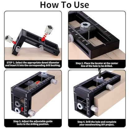 2-in-1 Auto Centering Dowel Drilling Jig with 8 Size Drill Bushings 3-10mm - color: Black