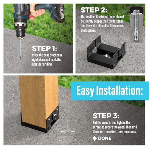 4-Pack 8x8 Deck Post Base for Concrete Heavy Duty Wood Beam Anchor - size: 4Pcs-8IN, style: Black