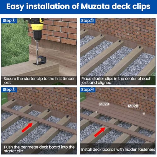 Muzata 500 Pack Hidden Deck Fasteners Universal Polypropylene Clips M029 - size: Hidden Fasteners