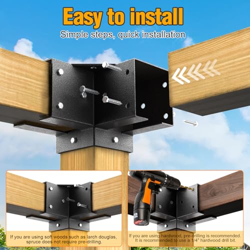 Eapele Pergola Kits with 3-Way & 4-Way Corner Brackets for 4"x 4" Lumber, Powder Coated Steel Made for Gazebos, Patio Pergolas, Log Cabin Outdoor Pergola Hardware - style: 4PC 3-Way & 2PC 4-Way Pergola Brackets