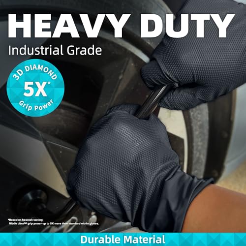 BEASTEK Nitrile Disposable Gloves, 8Mil Latex & Powder Free Chemical Resistant Heavy Duty Food Safe Diamond Glove Black 50Pcs - color: Small (Black)