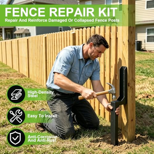 Fence Post Repair Kit, Heavy Duty Fence Post Ground Spike Anchor - 2Pack - color: Black-2Pack