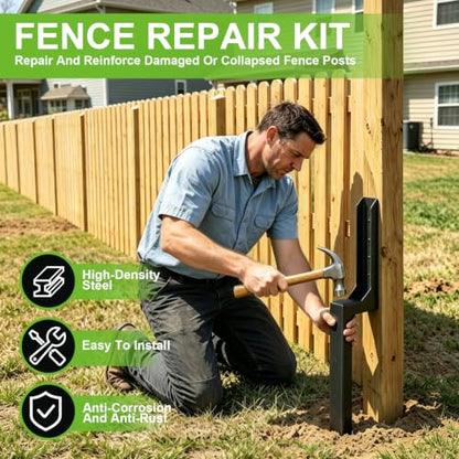 Fence Post Repair Kit, Heavy Duty Fence Post Ground Spike Anchor - 2Pack - color: Black-2Pack