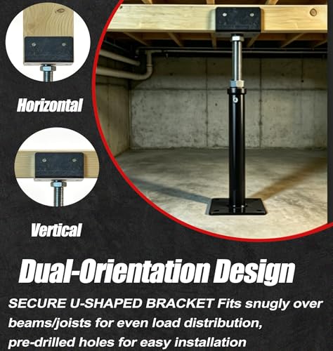 3.5"x3.5" U-Shaped House Jacks, Screw Jack Post for 4x2 4x4 4x6 Joists - color: Black, size: 16.5"-25.5"(4 Pack)