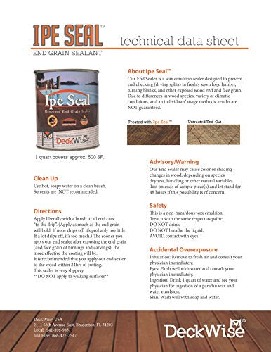 DeckWise Ipe Seal Hardwood End Grain Sealant for Fresh Cut Board Ends or Turning Blanks (1-Quart)