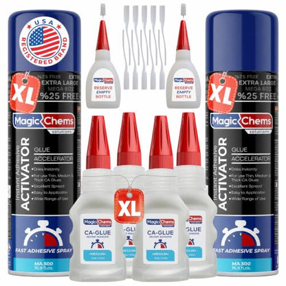 Magic Chems CA Glue with Activator, Cyanoacrylate Adhesive, Acrylic, 2 Pack - size: 2 Pack